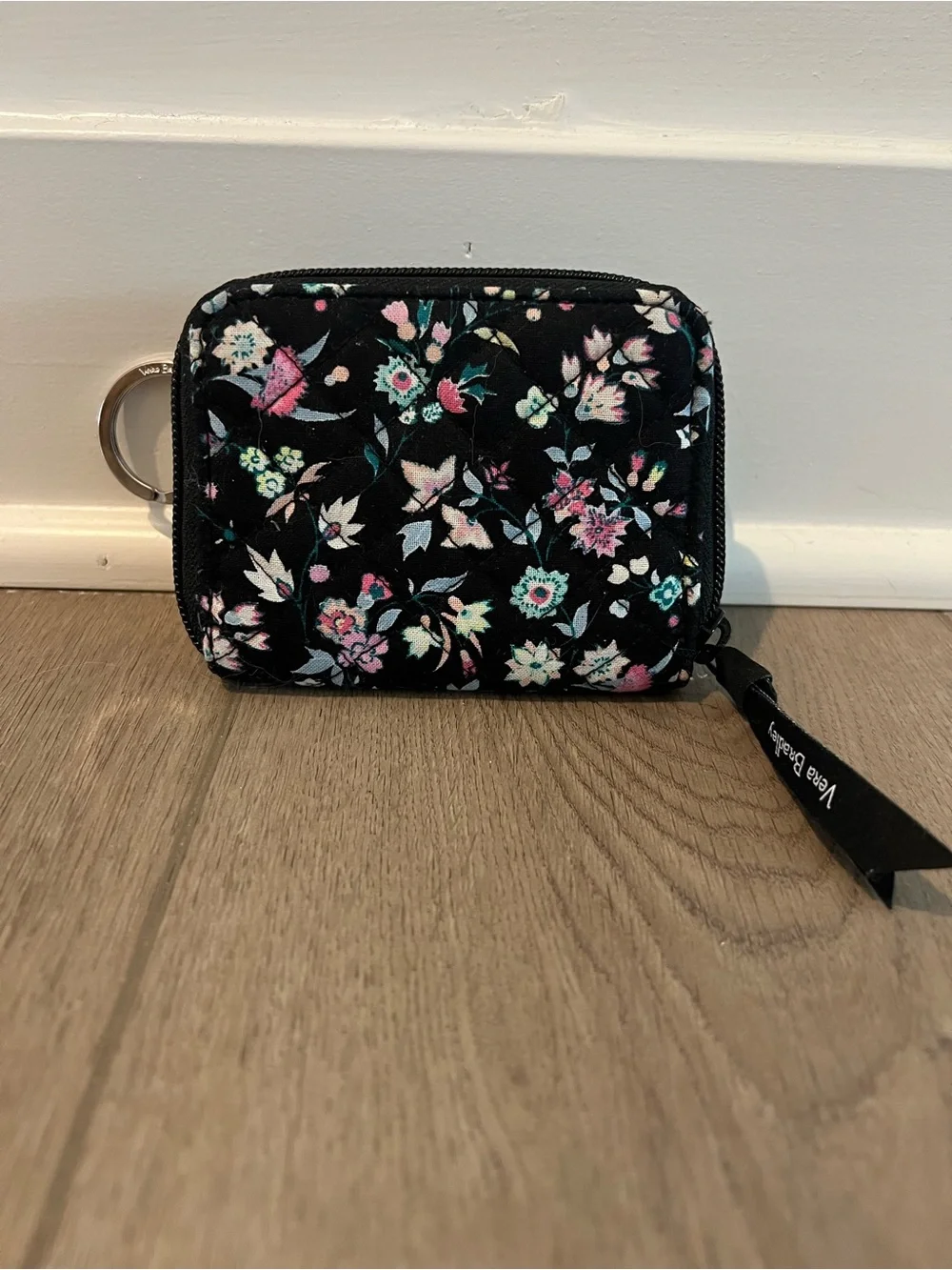 Vera Bradley Floral Zip Card Wallet - Black Pink Green